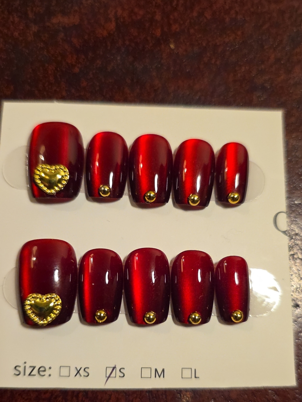 Red Heart Accent Press-On Nail Set - Size Small 2-8-7-8-10